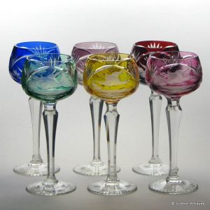 Harlequin Set of Six Hand Cut Hock Glasses