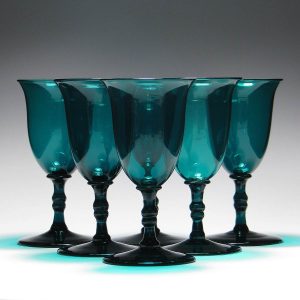 Six Peacock Blue Wine Glasses c1835