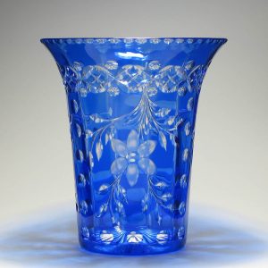 Stevens & Williams Intaglio Cut Blue Glass Vase c1935