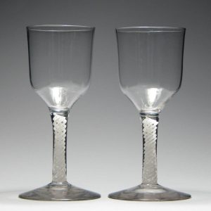 Very Rare Pair Georgian Triple Series Opaque Twist Goblets c1770