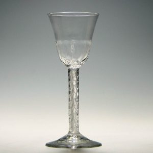 Georgian Double Series Air Twist Wine Glass with Rib Moulded Bowl c1750