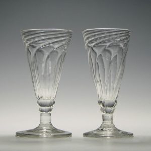 Pair of 18th Century Wrythen Moulded Dwarf Ale Glasses c1760