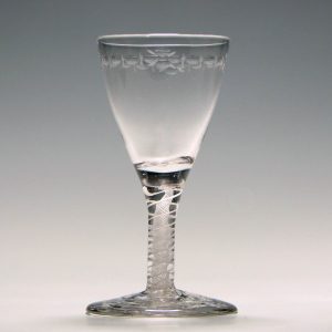 Rare Engraved 18th Century Opaque Twist Dram Glass c1760