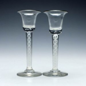 Pair Josephinenhutte Opaque Twist Schnapps Glasses c1910