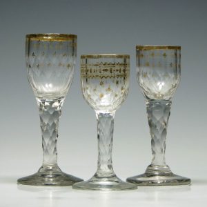 Three Gilded 18th Century Schnapps Glasses c1790