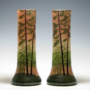 Pair of Large Legras Enamelled Cameo Landscape Vases c1920