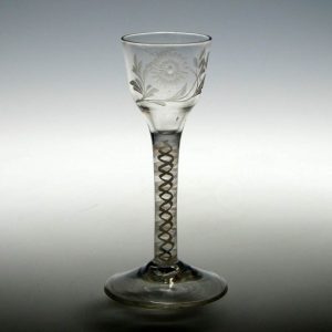 Jacobite Sympathy Engraved Opaque Twist Wine Glass c1760
