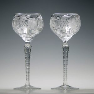 Pair Nachtmann Traube Cut and Engraved Hock Glasses