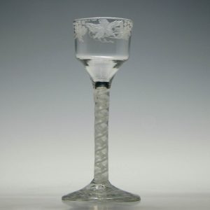 Engraved Georgian Wine Glass With Opaque Twist Stem c1760