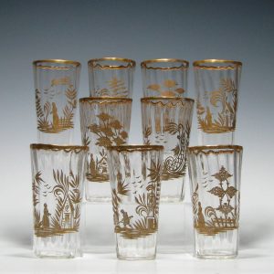 Nine 19th Century Gilded Glass Tumblers c1860