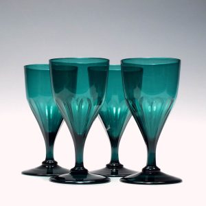 Four Green Slice Cut Wine Glasses c1830