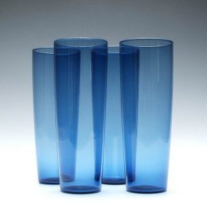 Set of Four Azure Blue Glass Tumblers c1960