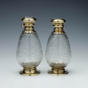 Pair of Victorian Hallmarked Silver Topped Perfume Bottles London 1899