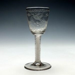 Engraved 18th Century Opaque Twist Wine Glass c1770