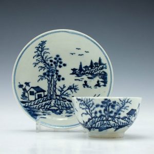 A Lowestoft Porcelain Rock Strata Pattern Tea Bowl and Saucer c1775