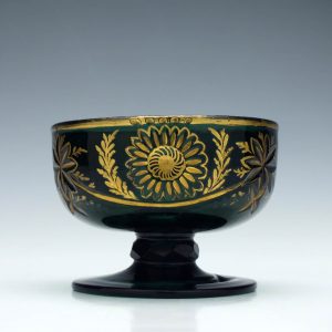 Rare Green La Granja Engraved and Gilded Glass Bowl c1760