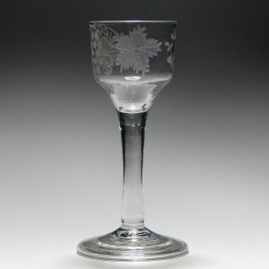 Engraved 18th Century Plain Stem Wine Glass c1740