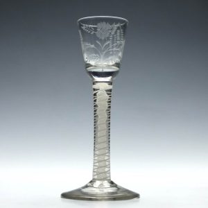 Engraved Georgian Opaque Twist Cordial Glass c1760