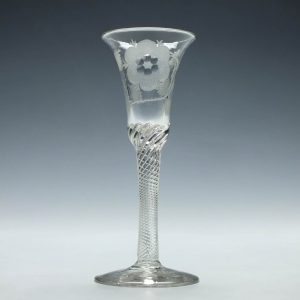 Jacobite Engraved Air Twist Wine Glass c1750