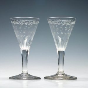 Pair Engraved Georgian Gin Glasses c1800