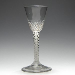 18th Century Diamond Moulded Opaque Twist Wine Glass c1760
