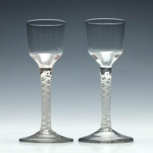 Pair of 18th Century Opaque Twist Glasses c1760