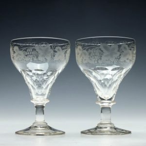 Pair of Engraved John Walsh Water Goblets 1930-1951