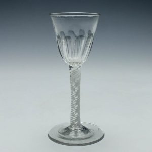18th Century Petal Moulded Single Series Opaque Twist Wine Glass c1760