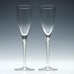 Pair of Josephinenhutte Opaque Twist Wine Glasses c1910