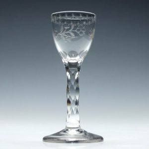 OXO Engraved Facet Cut Stem Wine Glass c1780