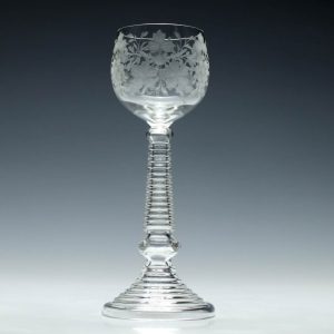 Engraved Art Nouveau Hollow Stem Hock Glass c1910