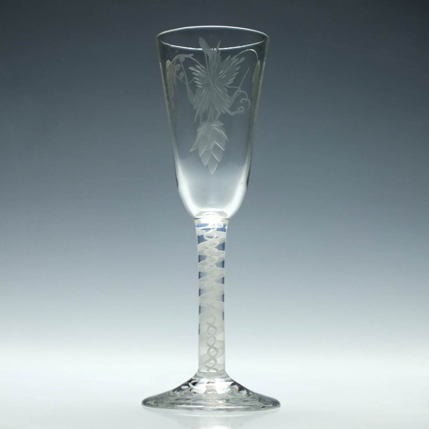 Engraved Georgian Opaque Twist Ale Glass c1760
