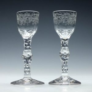 Pair Regency Facet Cut Stem Wine Glasses c1820
