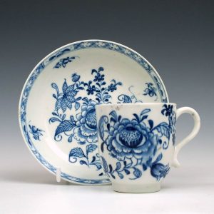 Uncommon Lowestoft Porcelain Hand Painted Coffee Cup and Saucer c1785-90