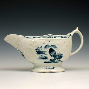 Hand Painted Moulded Lowestoft Porcelain Sauceboat c1765