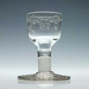 Clan Kerr Engraved Terraced Foot Opaque Twist Dram Glass c1760