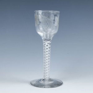 Engraved Georgian Wine Glass With Double Series Opaque Twist Stem c1760
