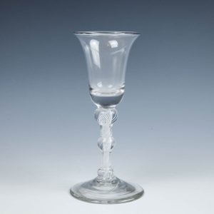 19th Century Triple Knopped Opaque Twist Wine Glass