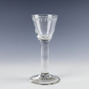 OXO Engraved 18th Century Plain Stem Wine Glass c1770
