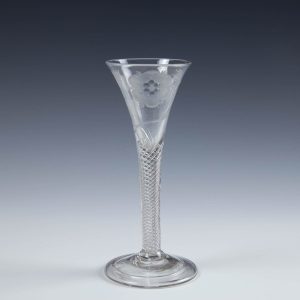 Single Bud Jacobite Engraved Wine Glass c1745