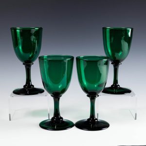 Four Regency Green Glass Wine Glasses c1830