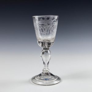 Engraved German Hollow Stem Wine Glass c1760