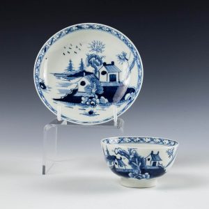 Lowestoft Porcelain Two Pagoda Pattern Tea Bowl and Saucer c1775