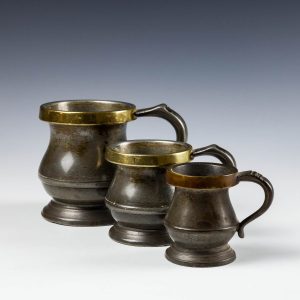 Three Brass Rim Pewter Taven Measures c1900