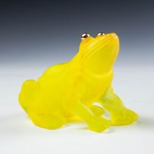 A Signed Daum Art Glass Frog With Gold Eyes