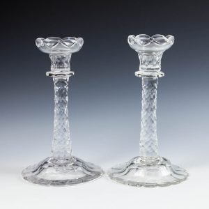 A Pair Georgian Style Facet Cut Candlesticks c1900