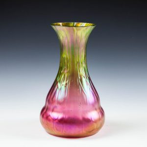 A Kralik Honeycomb Iridescent Pepita Glass Vase c1930