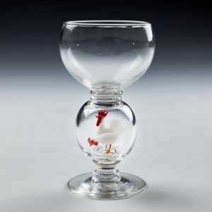Stevens & Williams Wine Glass With Lampwork Cockerels c1928