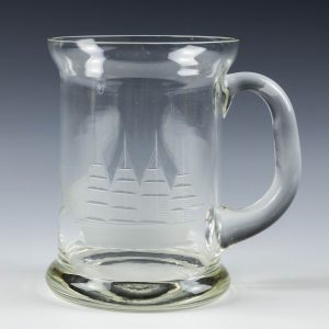 Glass Tankard With Engraved Four Masted Barque c1935