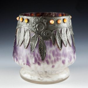 A Jungendstil Glass Vase with Cabochons and Pewter Decor c1900